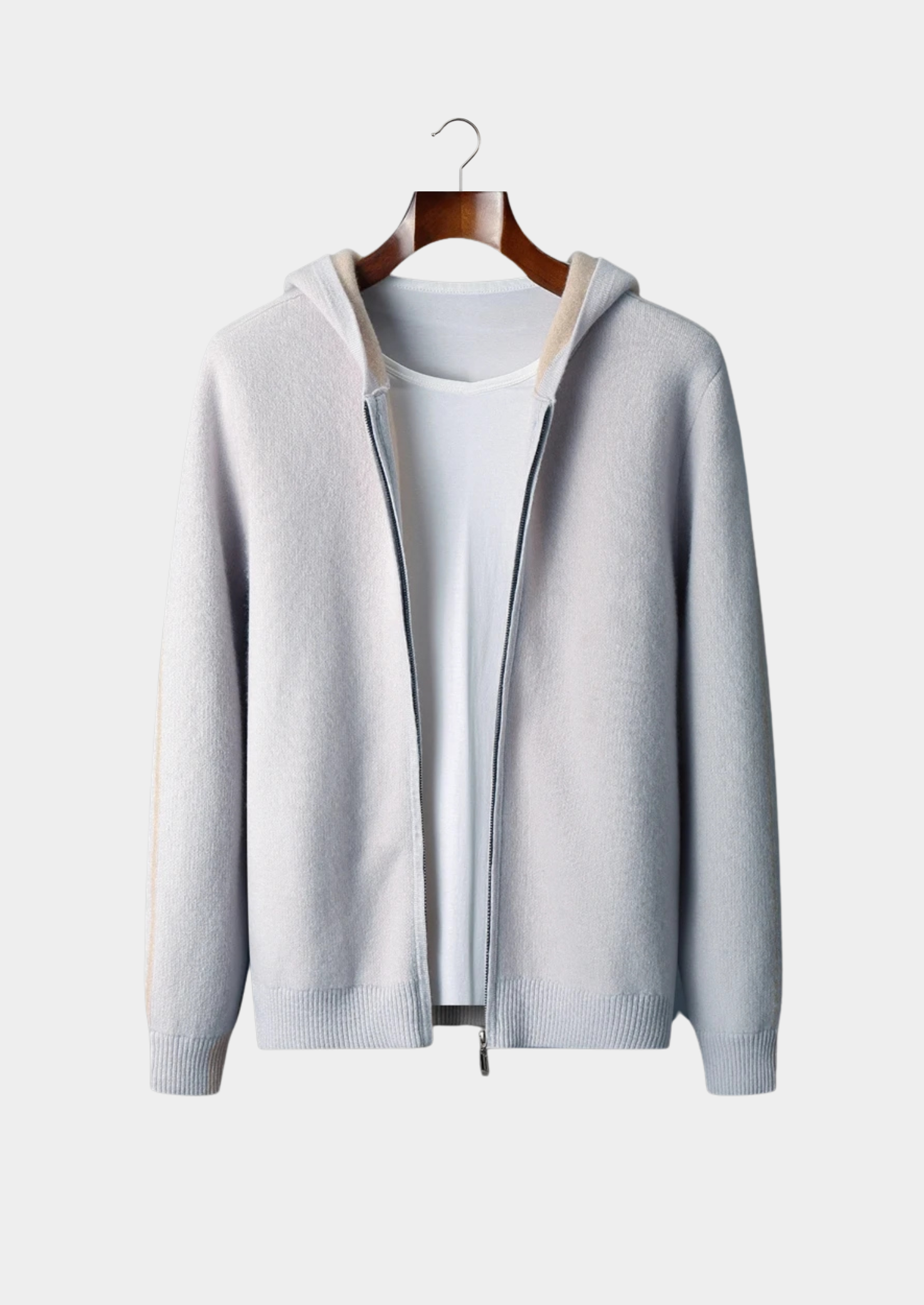 CASHMERE TWO -TONE ZIPPER HOODIE