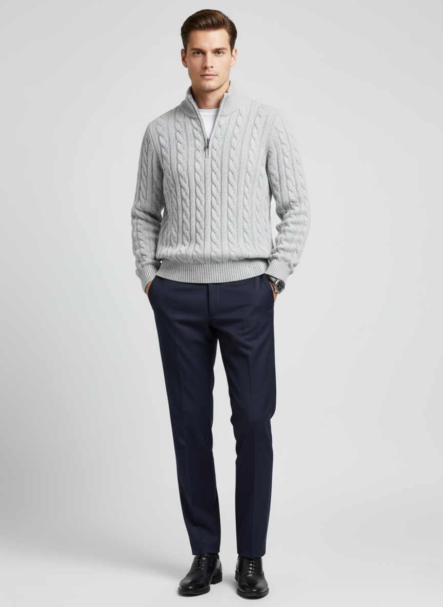 100% Cashmere Half Zip Cord Sweater
