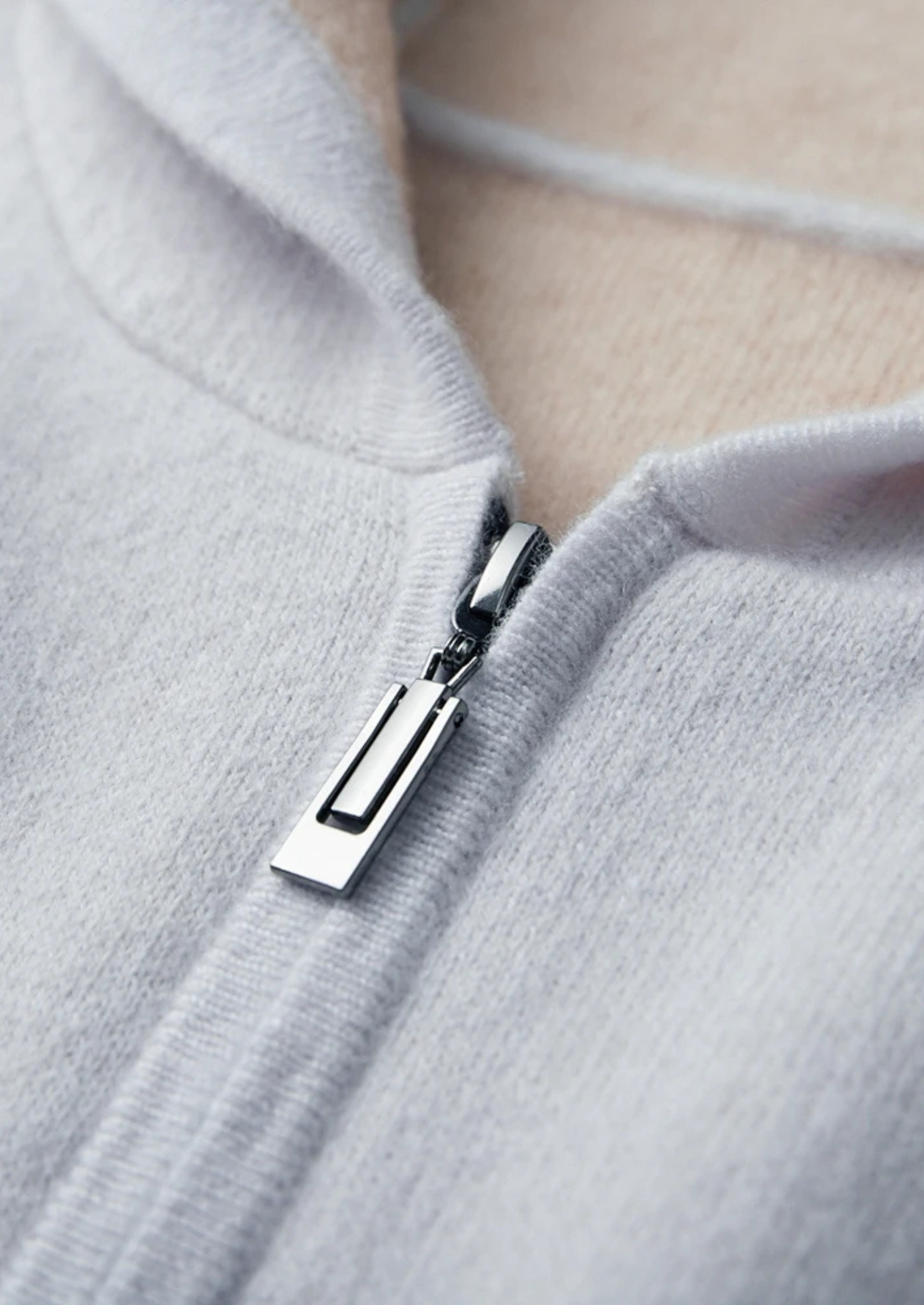 CASHMERE TWO -TONE ZIPPER HOODIE