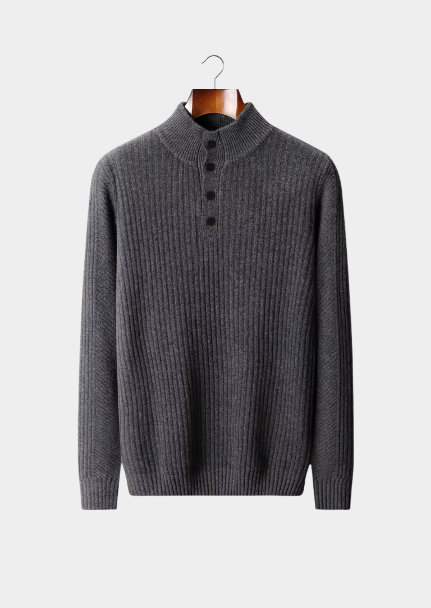 WOOL RIBBED HENLEY SWEATER