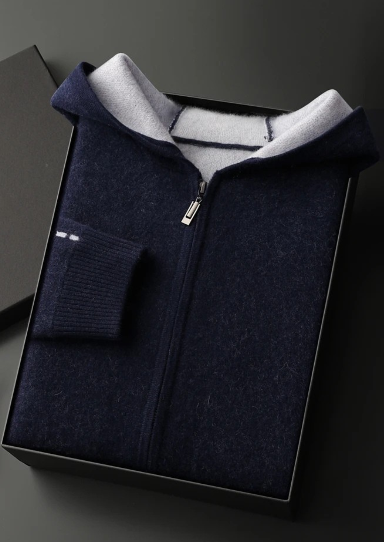 CASHMERE TWO -TONE ZIPPER HOODIE