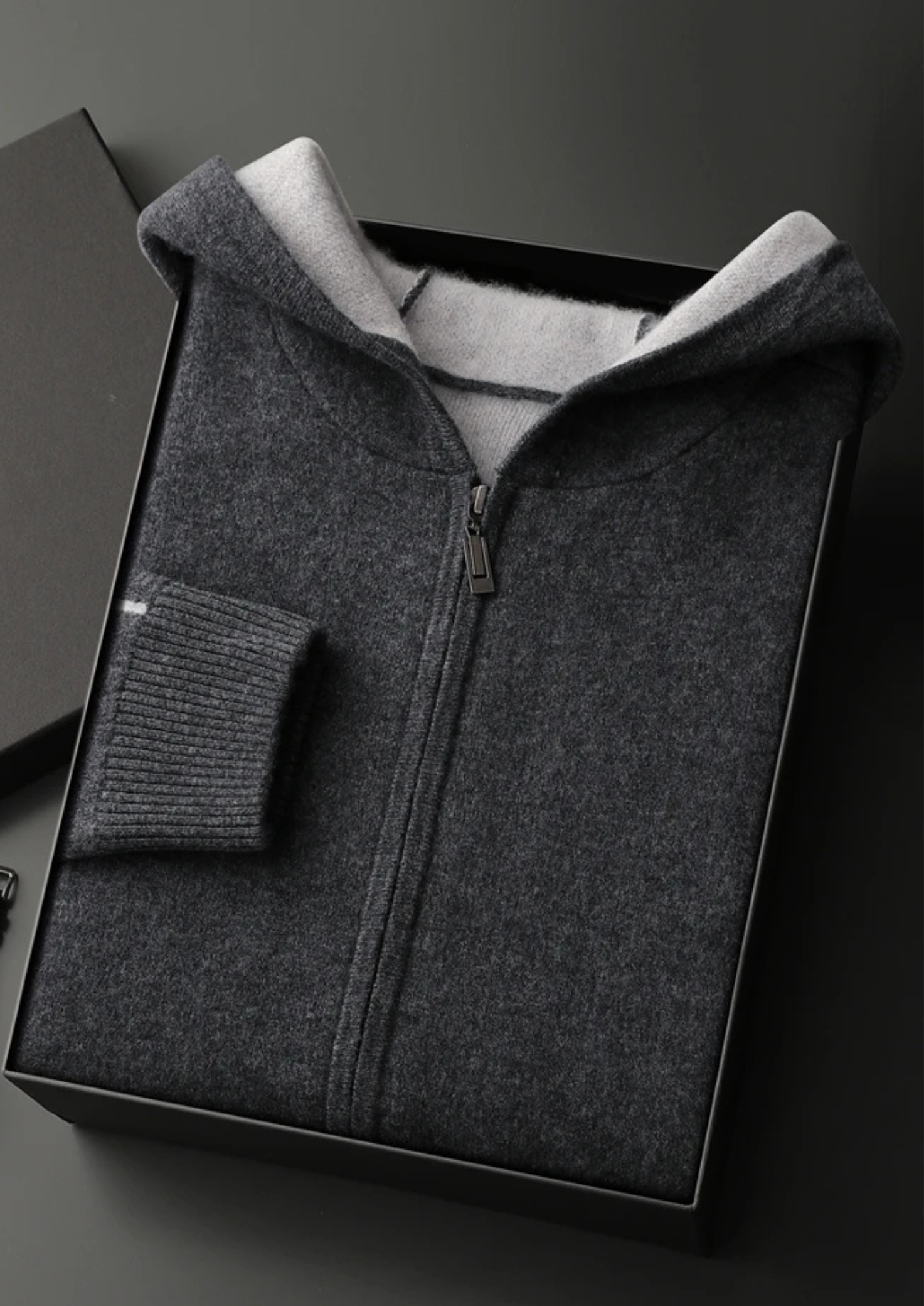 CASHMERE TWO -TONE ZIPPER HOODIE