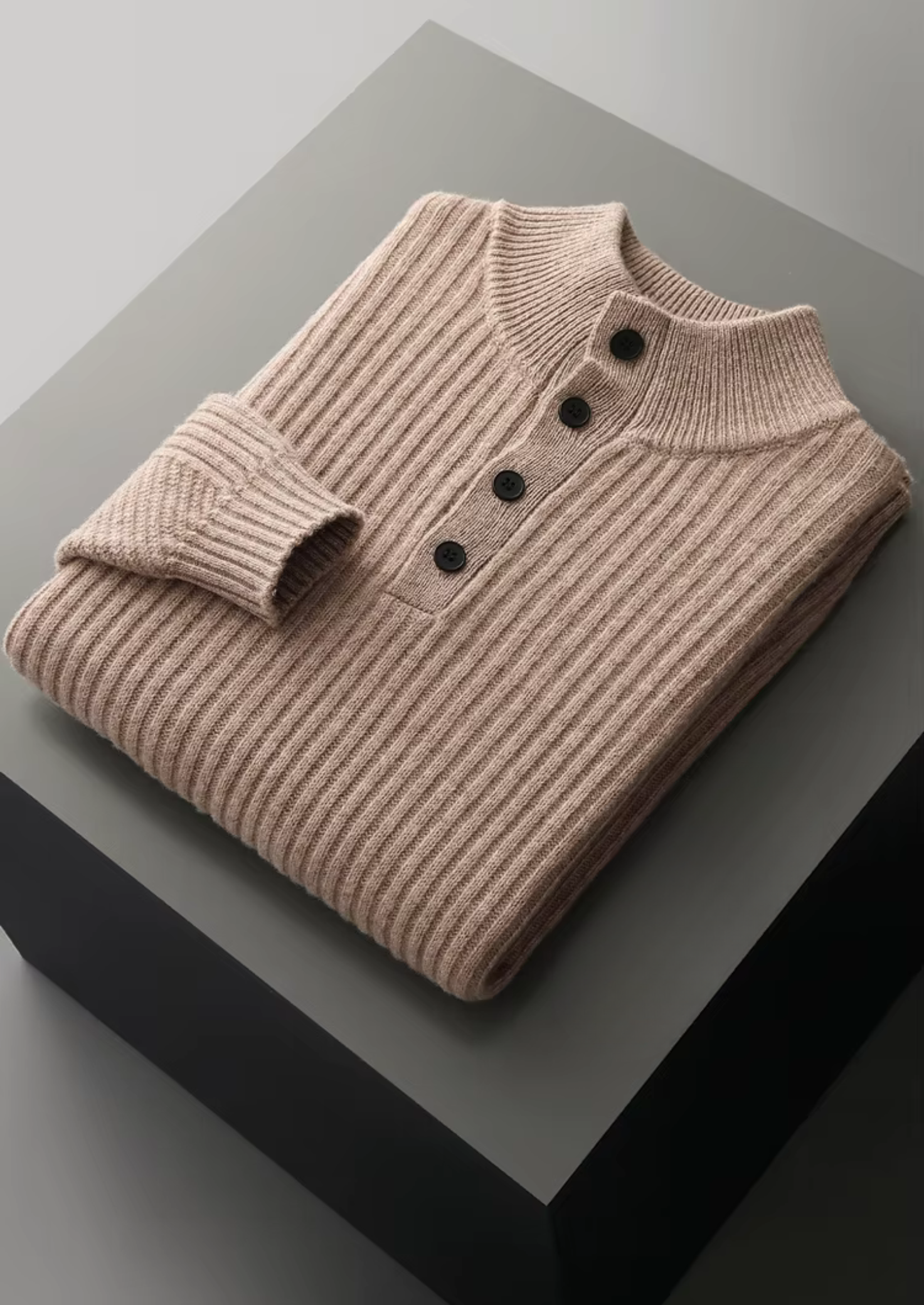 WOOL RIBBED HENLEY SWEATER