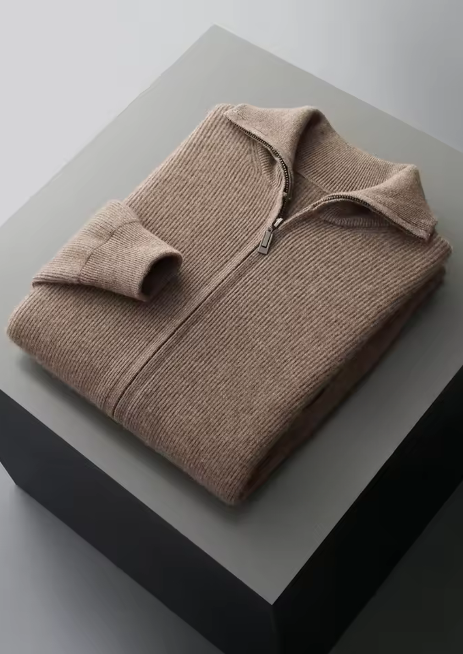 WOOL RIBBED ZIPPER CARDIGAN