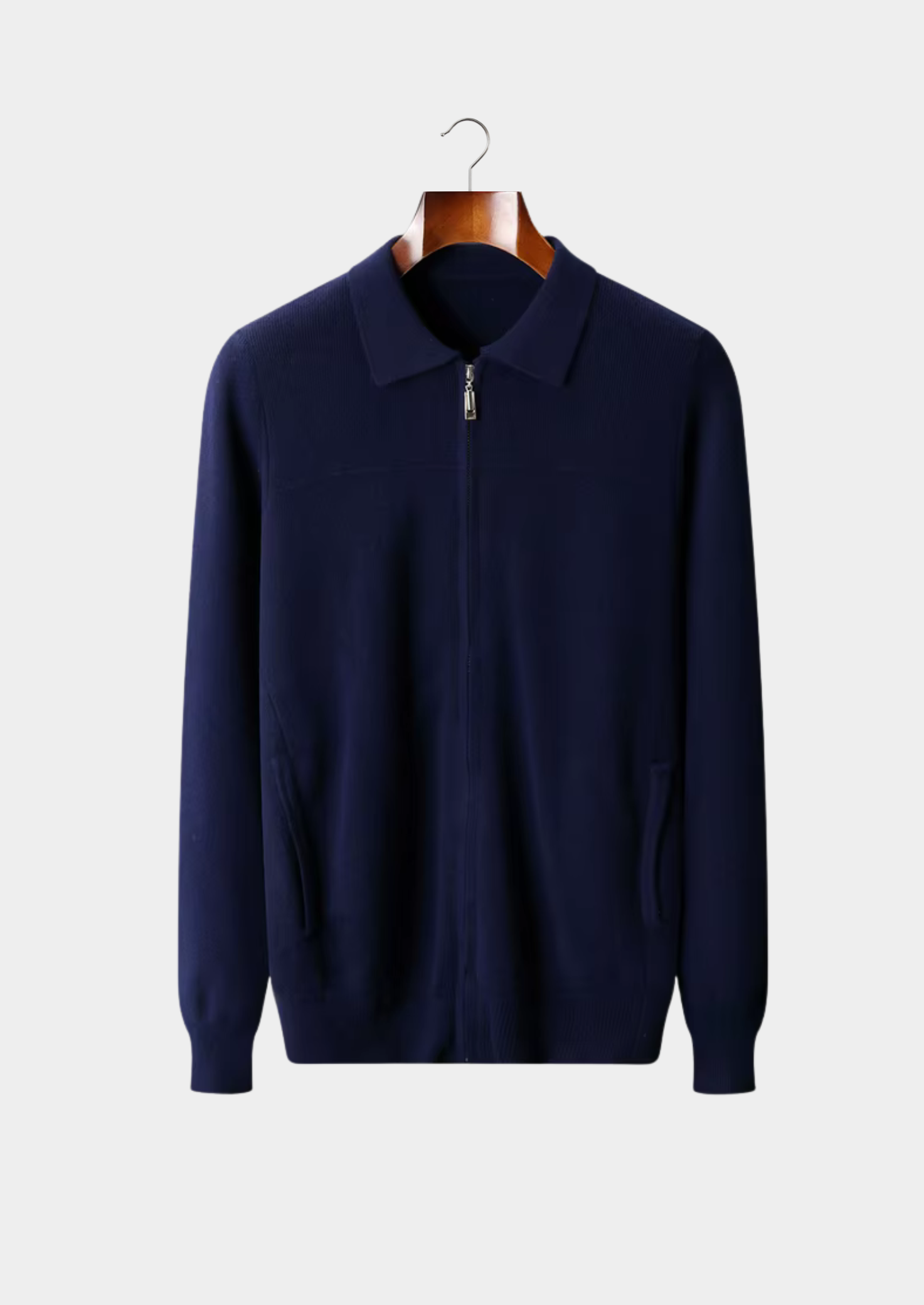 WOOL RIBBED POLO CARDIGAN