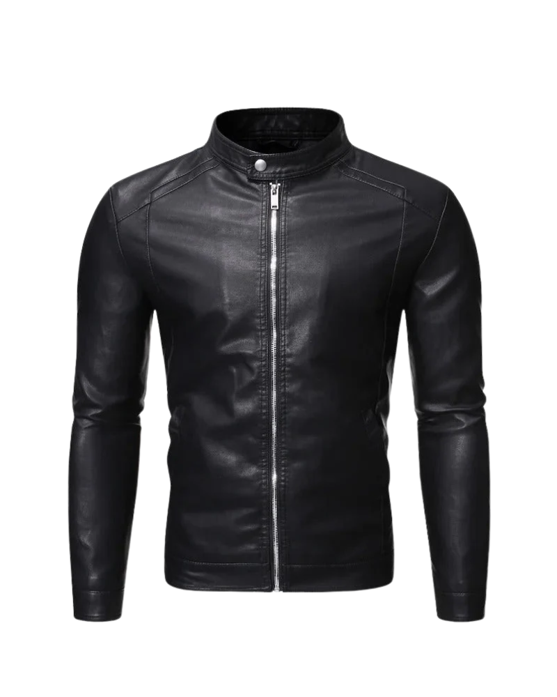 Standing Collar Leather Jacket