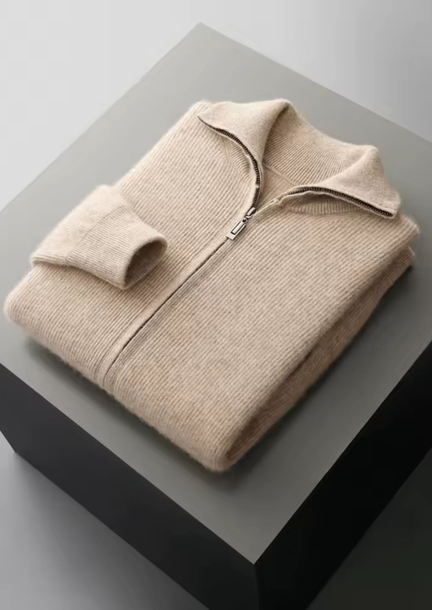 WOOL RIBBED ZIPPER CARDIGAN