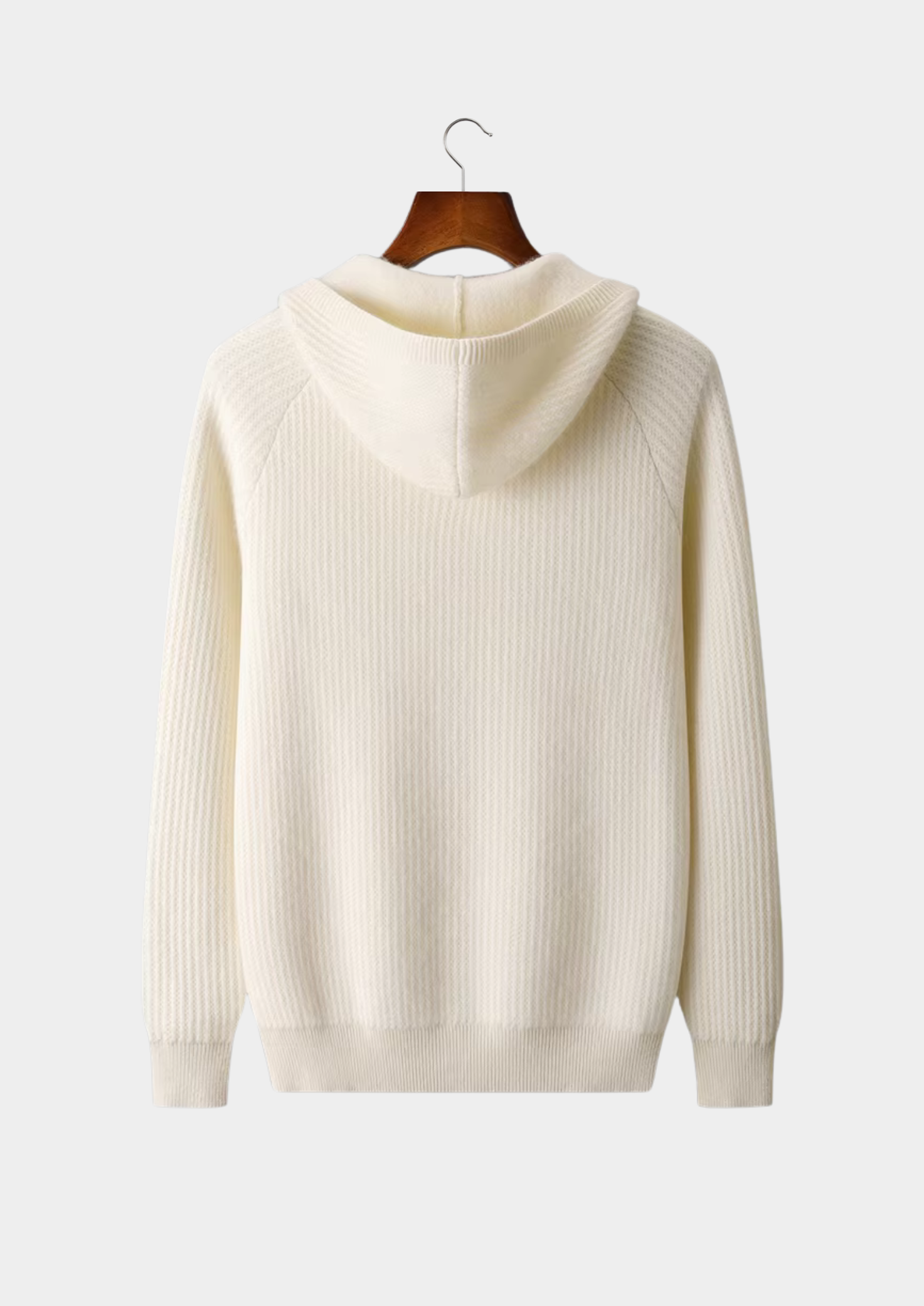 PURE EXTRA-FINE MERINO WOOL RIBBED ZIPPER HOODIE