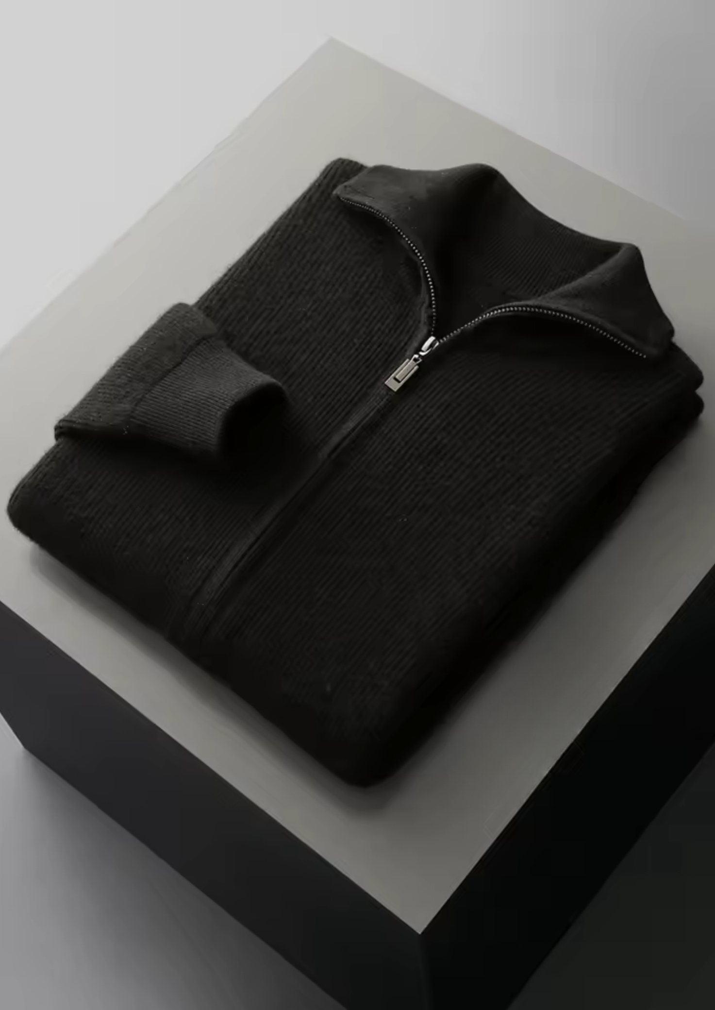 WOOL RIBBED ZIPPER CARDIGAN