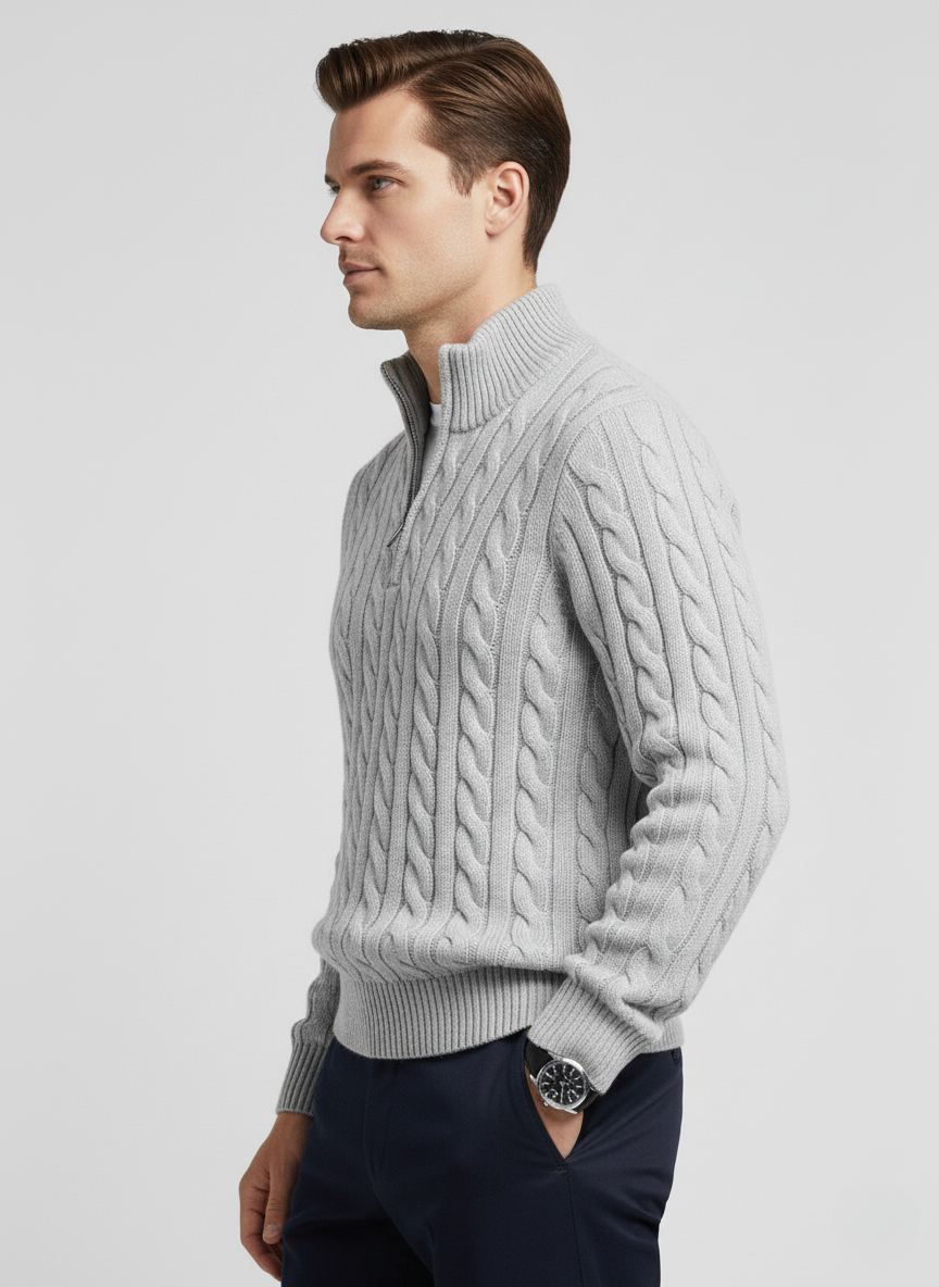 100% Cashmere Half Zip Cord Sweater