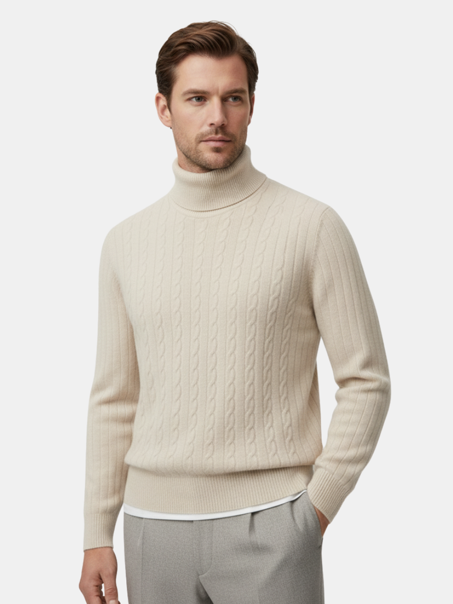 Cashmere Cable-Knit Turtleneck Sweater