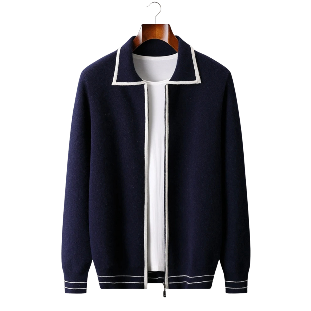 WOOL TWO-TONE POLO CARDIGAN