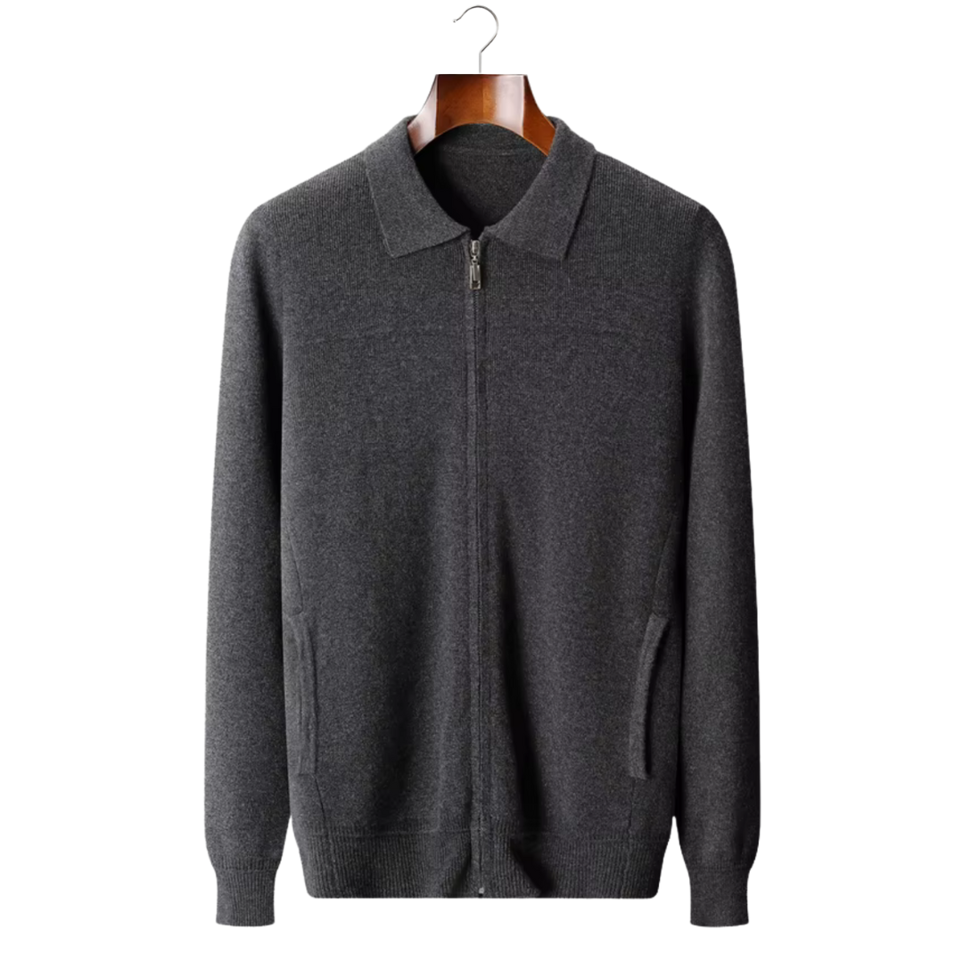 WOOL RIBBED POLO CARDIGAN