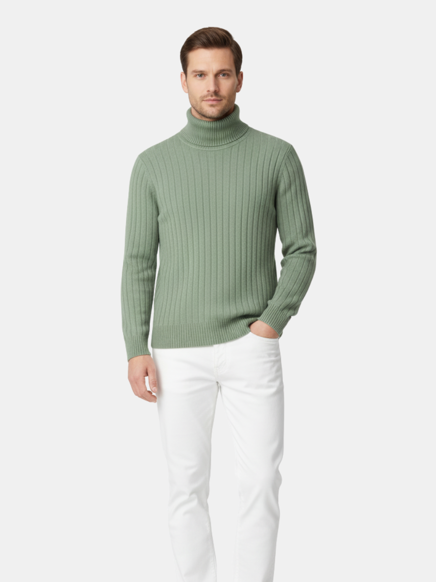 100% Wool Striped Turtleneck