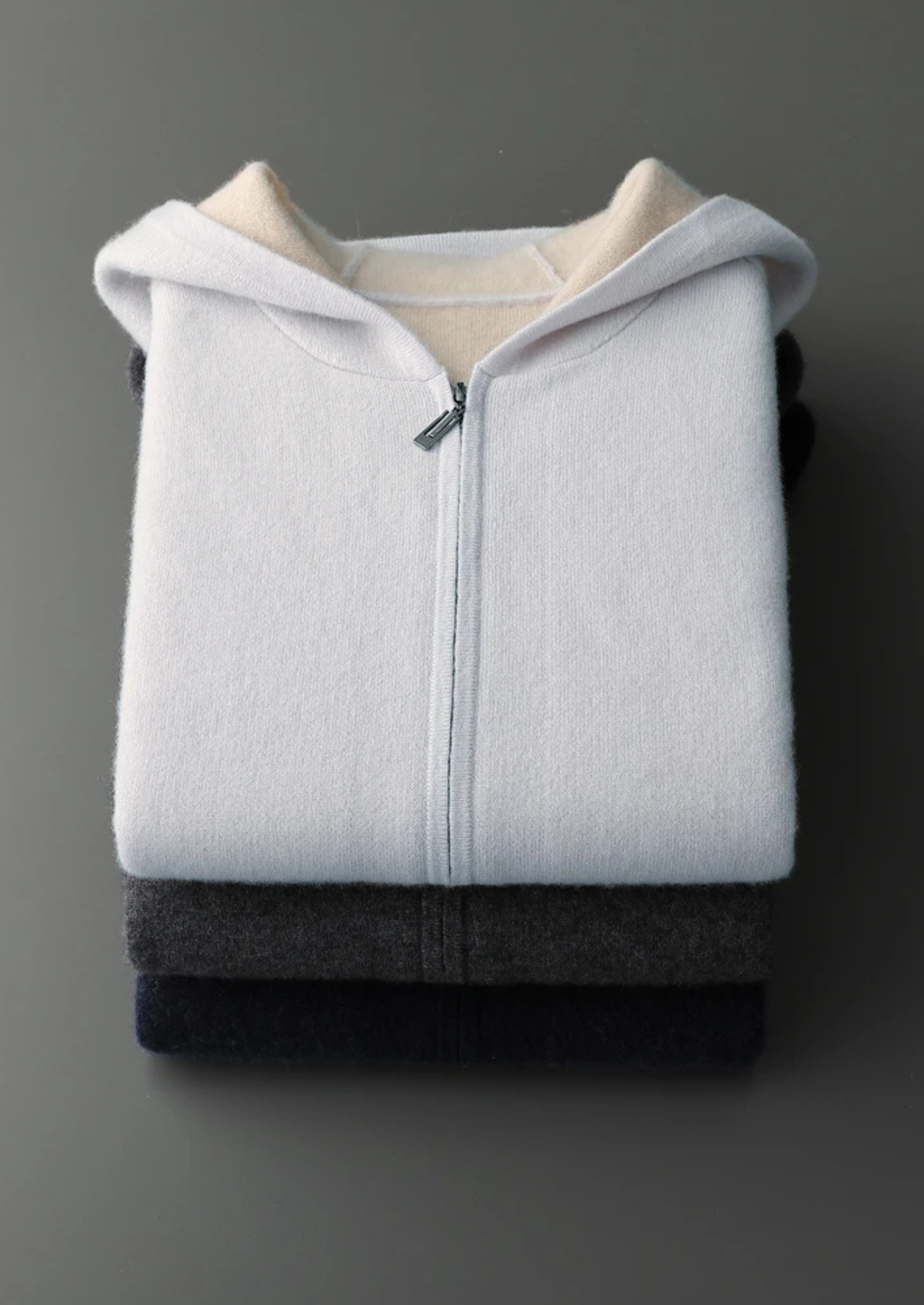 CASHMERE TWO -TONE ZIPPER HOODIE