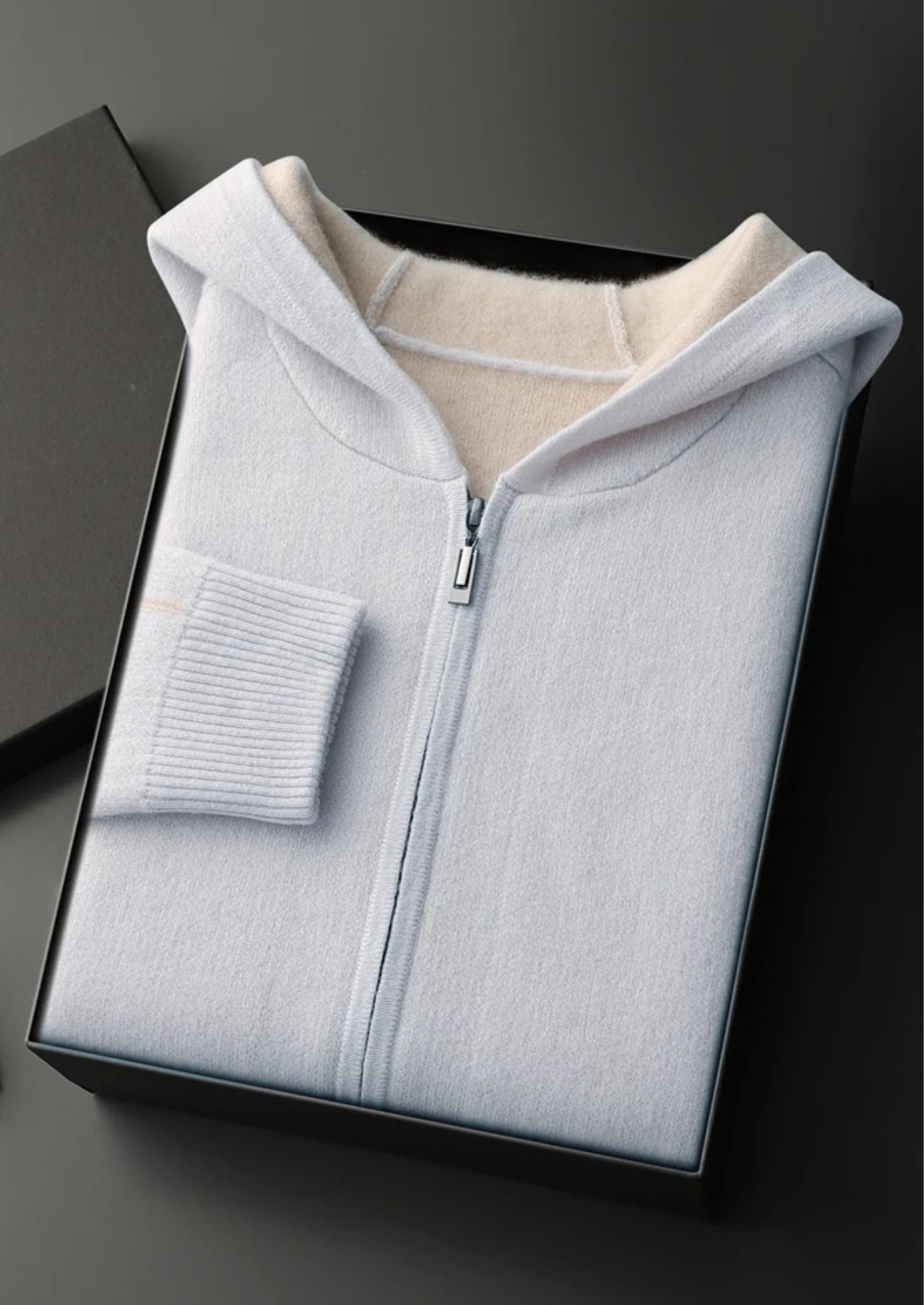 CASHMERE TWO -TONE ZIPPER HOODIE