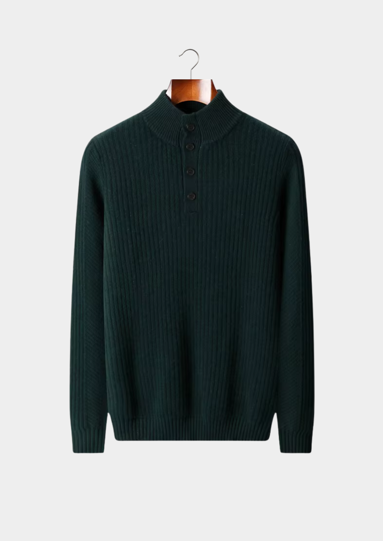 WOOL RIBBED HENLEY SWEATER