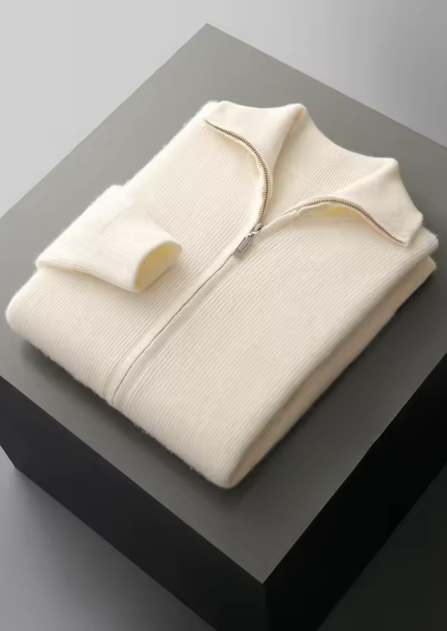 WOOL RIBBED ZIPPER CARDIGAN