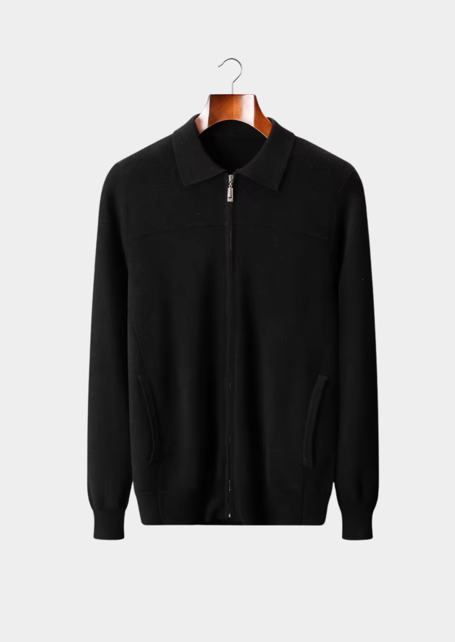 WOOL RIBBED POLO CARDIGAN