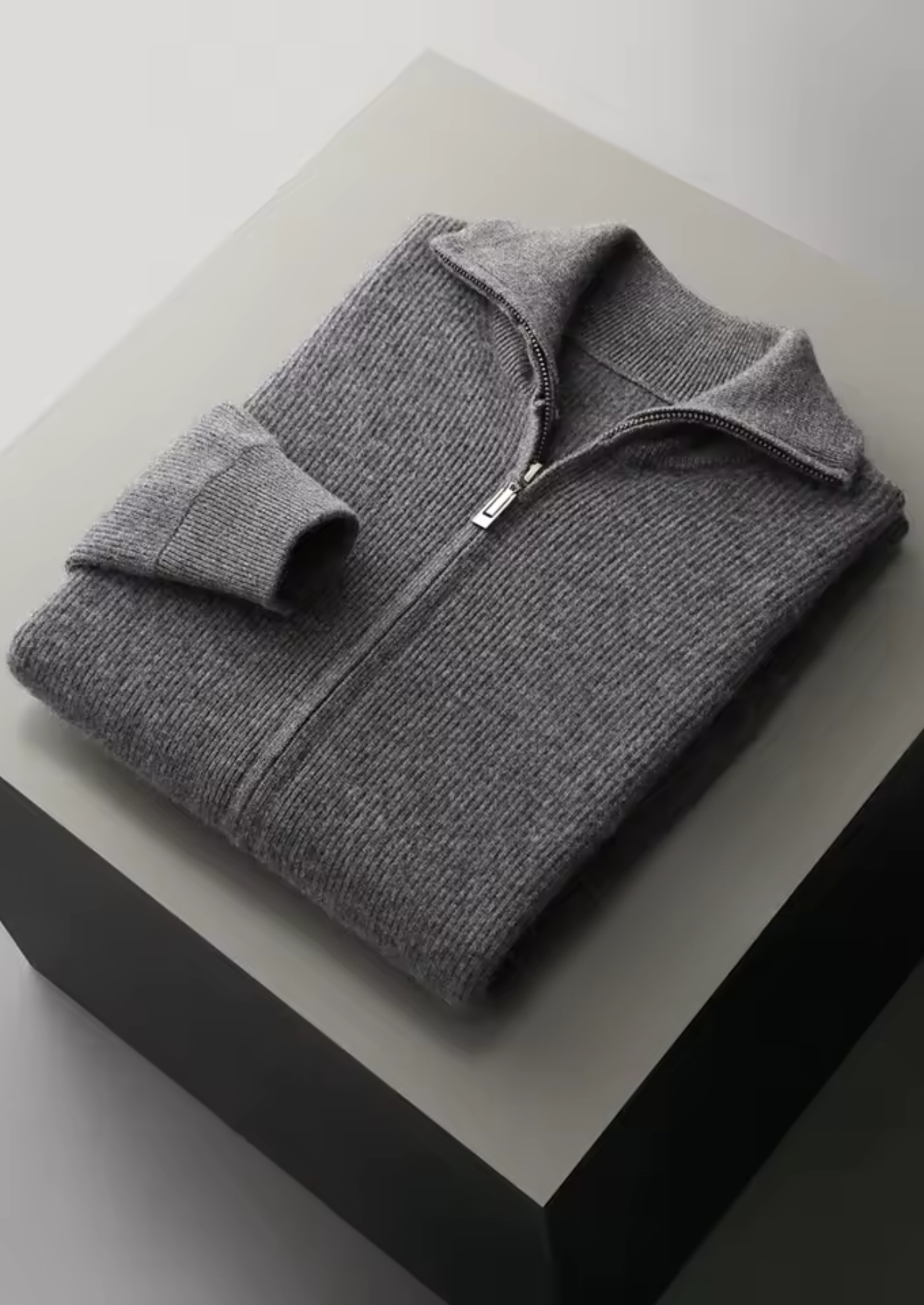 WOOL RIBBED ZIPPER CARDIGAN