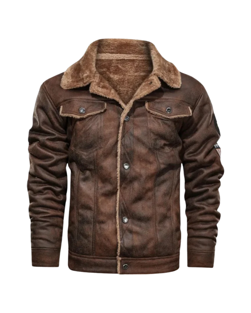 Elegant Warm Fleece Leather Jacket