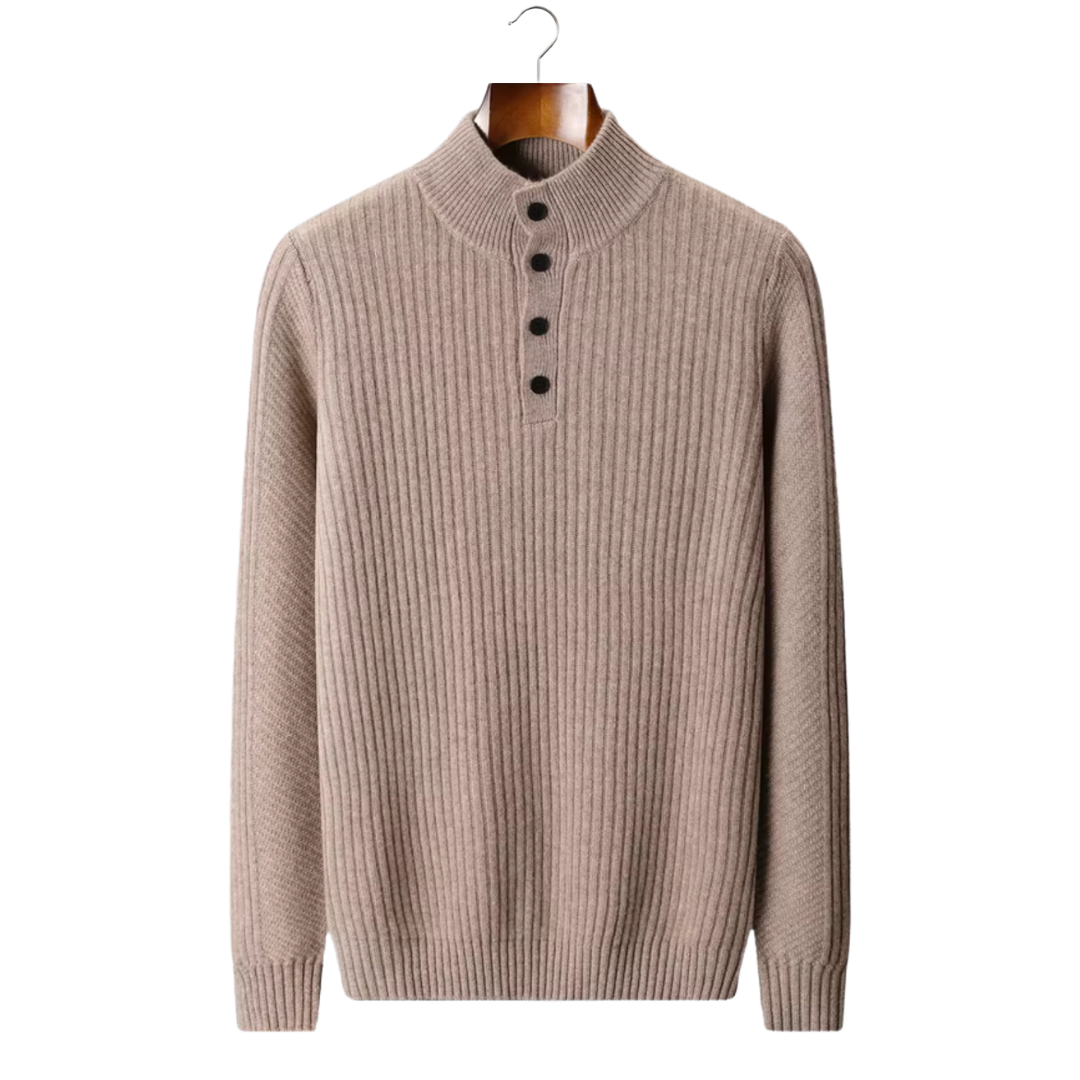 WOOL RIBBED HENLEY SWEATER
