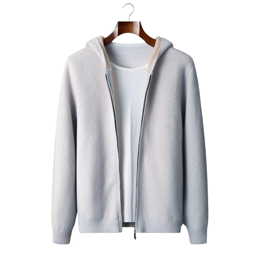 CASHMERE TWO -TONE ZIPPER HOODIE