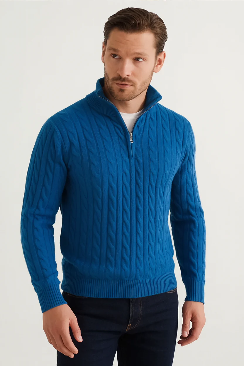 100% Cashmere Half Zip Cord Sweater